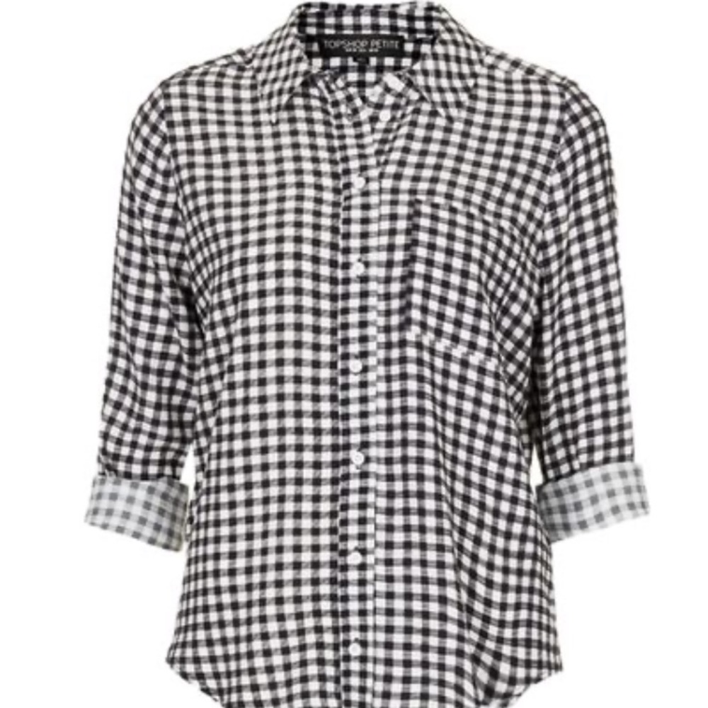 Topshop Petite Gingham Button Up Blouse NWOT
